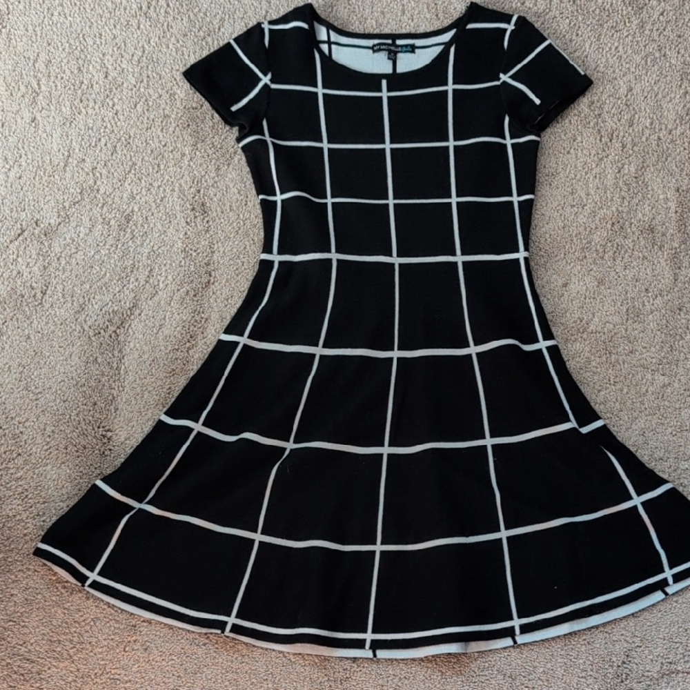Black and White Checkered Kids Dress Medium